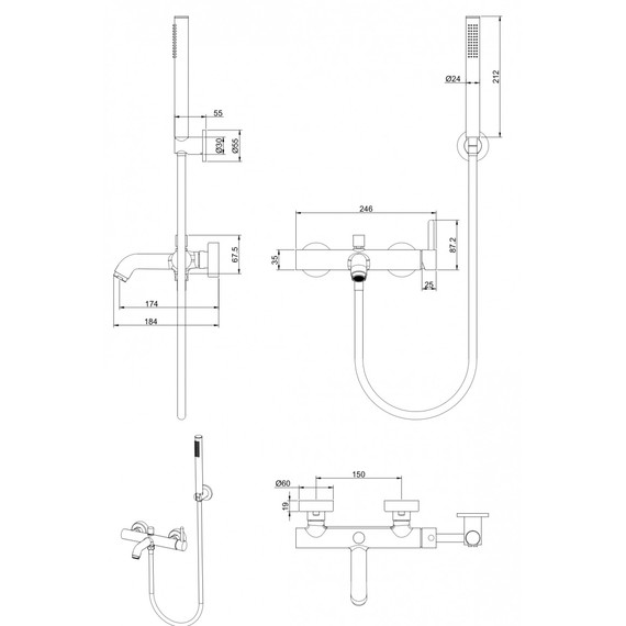 Смеситель для ванны Grocenberg GB8099BL, чёрный матовый фото 3