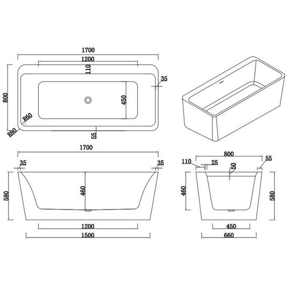 Ванна акриловая AN Rodos 170x80 см - 2 Ванна акриловая AN Rodos 170x80 см фото 2