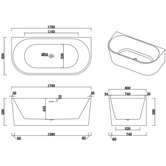 Ванна акриловая AN Dea 170x80 см - 7 Ванна акриловая AN Dea 170x80 см фото 7