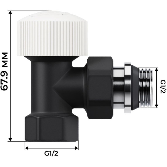 Вентиль термостатический угловой Royal Thermo Design 1/2"М30х1,5 RATVDU11212BL, чёрный фото 4