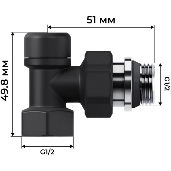Вентиль термостатический угловой Royal Thermo Design 1/2"М30х1,5 RATVDU11212BL, чёрный фото 6