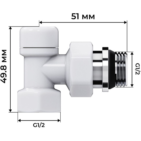 Вентиль термостатический угловой Royal Thermo Design 1/2"М30х1,5 RATVDU11212WH, белый фото 6