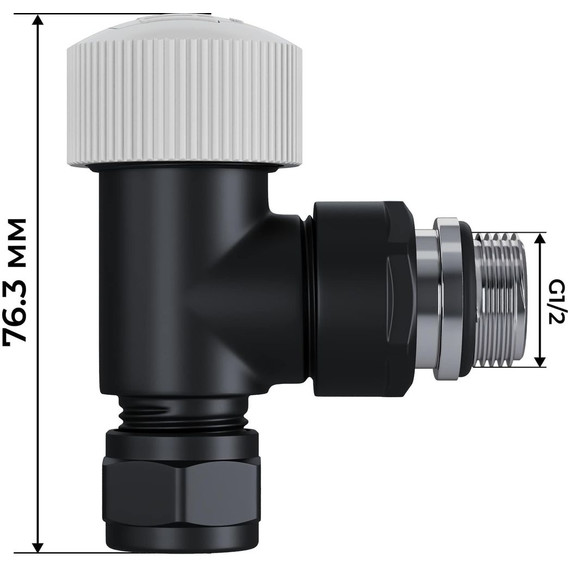 Вентиль термостатический угловой Royal Thermo Design Pro 15мм М30х1,5 RATVXU11215BL, чёрный фото 7