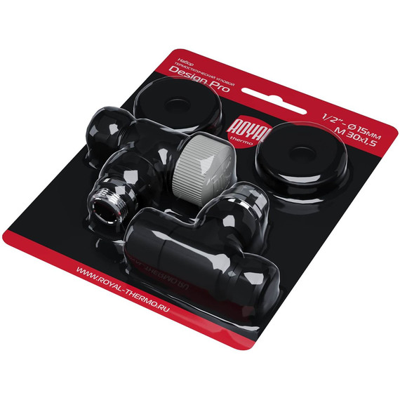 Вентиль термостатический угловой Royal Thermo Design Pro 15мм М30х1,5 RATVXU11215BL, чёрный фото 5