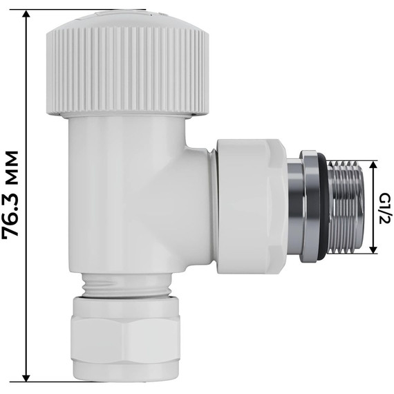 Вентиль термостатический угловой Royal Thermo Design Pro 15мм М30х1,5 RATVXU11215WH, белый фото 4