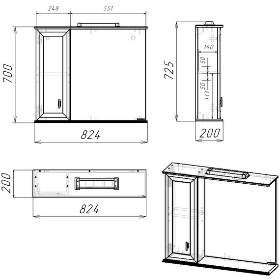 Зеркало-шкаф EvaGold Retro 82 см L EG010406 - 6 Зеркало-шкаф EvaGold Retro 82 см L EG010406 фото 6