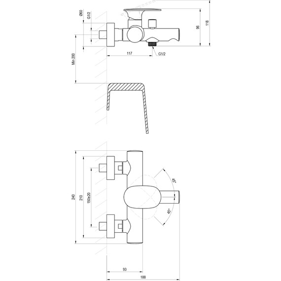 Смеситель для ванны Ravak Spring SG 022.20BL X070547, чёрный матовый фото 2
