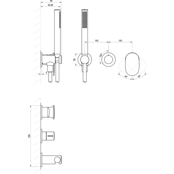 Смеситель для душа Ravak Spring SG 065.20BL.O2+S X070553, чёрный матовый - 4 Смеситель для душа Ravak Spring SG 065.20BL.O2+S X070553, чёрный матовый фото 4