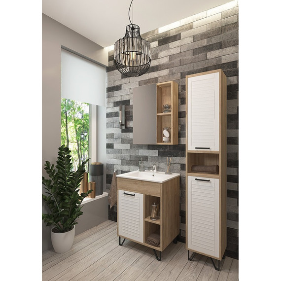 Пенал напольный EvaGold Olsen 35 см EG010043, белое дерево/дуб баррик - 2 Пенал напольный EvaGold Olsen 35 см EG010043, белое дерево/дуб баррик фото 2