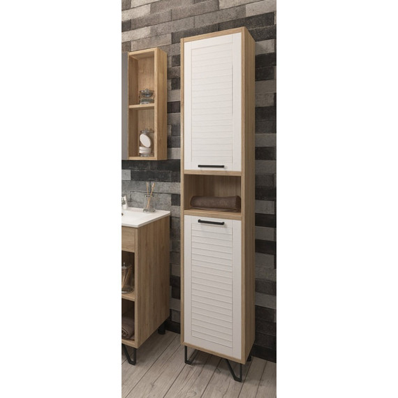 Пенал напольный EvaGold Olsen 35 см EG010043, белое дерево/дуб баррик -  Пенал напольный EvaGold Olsen 35 см EG010043, белое дерево/дуб баррик фото