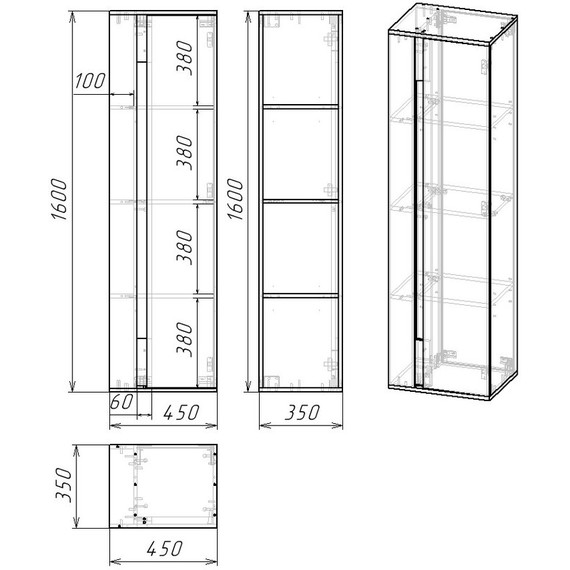 Пенал подвесной EvaGold Forest 45 см EG010935, белый/дуб вотан - 10 Пенал подвесной EvaGold Forest 45 см EG010935, белый/дуб вотан фото 10
