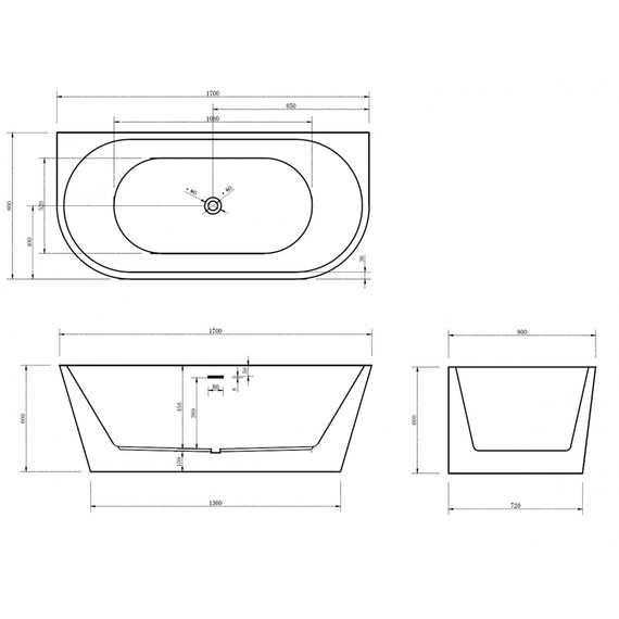 Ванна акриловая Abber AB9216-1.7MB 170x80 см, черный матовый фото 11