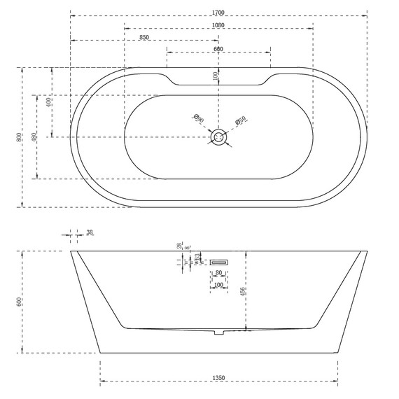 Ванна отдельностоящая Abber AB9299-1.7 170x80 см, Размер - мм: 1700х800 фото 10
