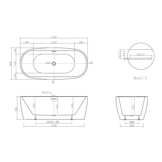 Ванна отдельностоящая Abber AB9219 175x80 см фото 9