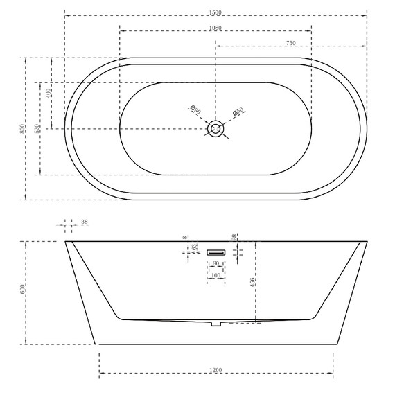 Ванна отдельностоящая Abber AB9203-1.5 150x80 см, Размер - мм: 1500х800 фото 11