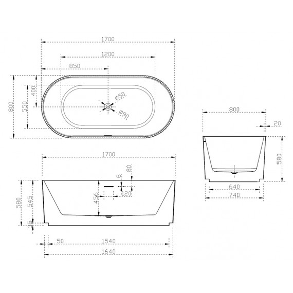 Ванна отдельностоящая Abber AB9325-1.7 170x80 см фото 11