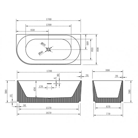 Ванна акриловая Abber AB9329-1.7 R 170x80 см фото 11