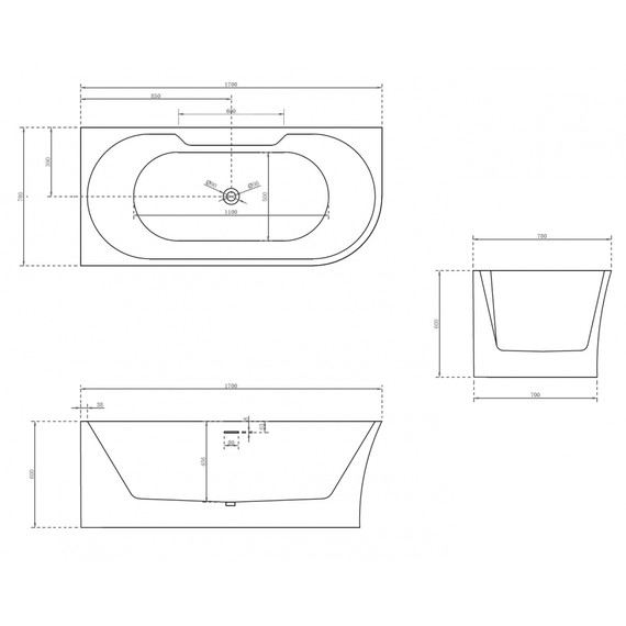 Ванна акриловая Abber AB9335-1.7 L 170x78 см фото 11