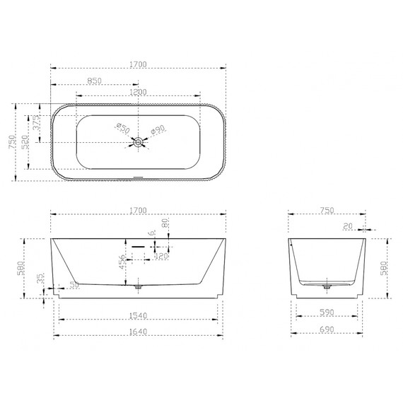 Ванна отдельностоящая Abber AB9363-1.7 170x75 см - 11 Ванна отдельностоящая Abber AB9363-1.7 170x75 см фото 11