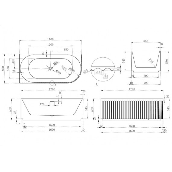 Ванна акриловая Abber AB9412-1.7 L 170x80 см фото 11
