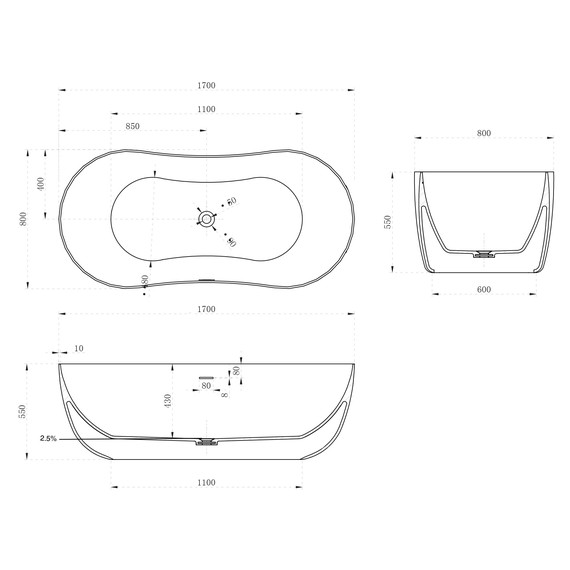 Ванна отдельностоящая Abber Stein 170x80 см AS9604, белый матовый фото 12