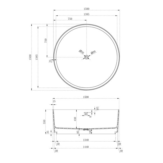 Ванна отдельностоящая Abber Stein 150x150 см AS9679, белый матовый фото 12