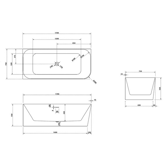 Ванна каменная Abber Stein 170x75 см AS9621-1.7 L фото 10