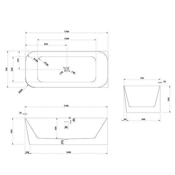 Ванна каменная Abber Stein 170x75 см AS9621-1.7 R фото 10