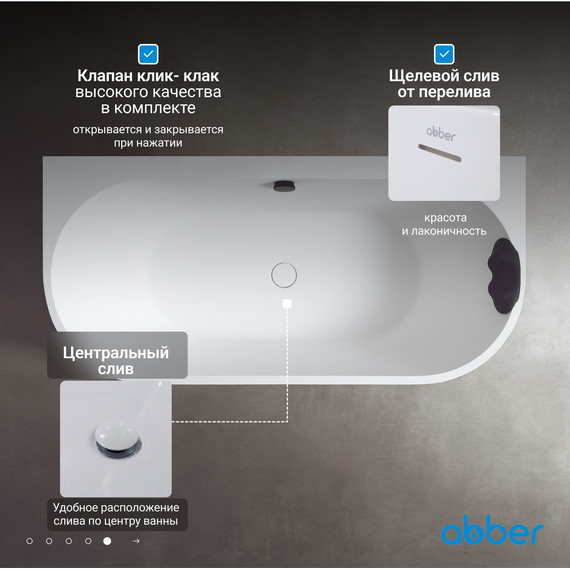 Ванна акриловая Abber Leipzig 170x80 см AM9916BW, чёрно-белый матовый фото 7