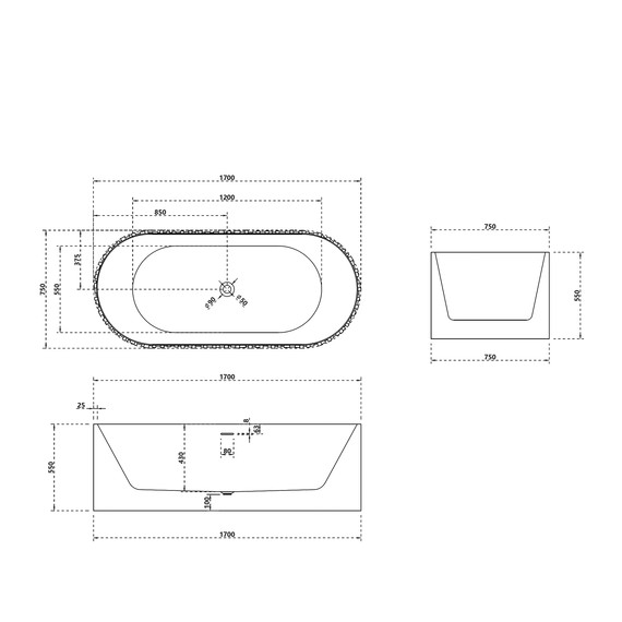 Ванна отдельностоящая Abber Stein 170x75 см AS9653, белый матовый фото 12