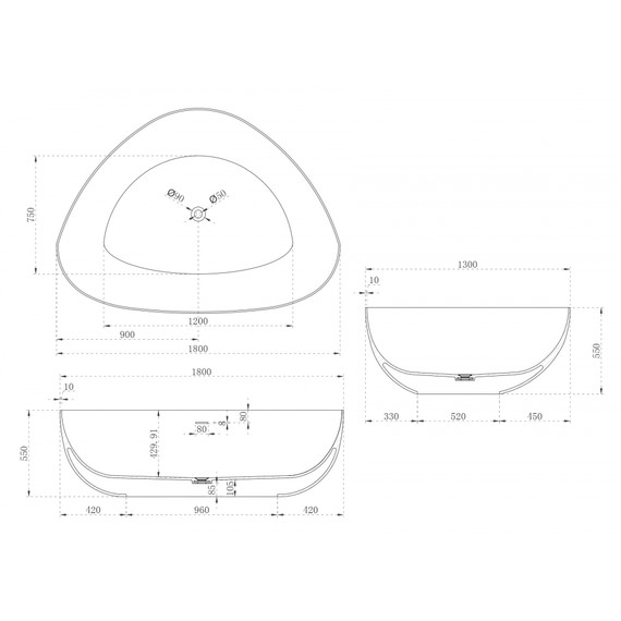 Ванна отдельностоящая Abber Stein 180x130 см AS9608, белый матовый фото 10