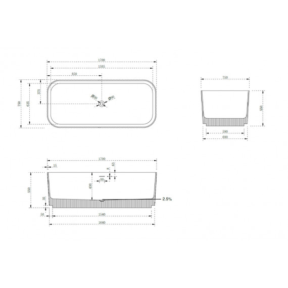 Ванна отдельностоящая Abber Stein 170x75 см AS9663 фото 12