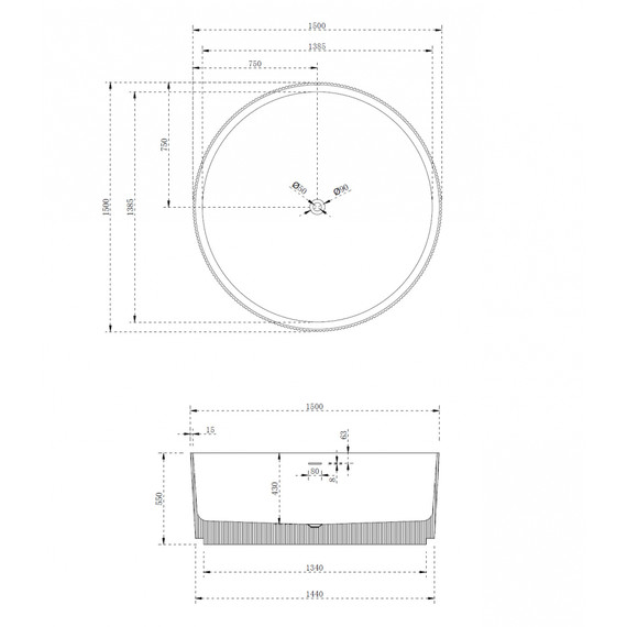 Ванна отдельностоящая Abber Stein 150x150 см AS9679Blau, голубой фото 9