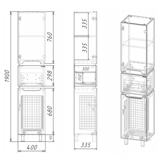 Пенал напольный EvaGold Vesta 40 см EG010420, белый/графит - 13 Пенал напольный EvaGold Vesta 40 см EG010420, белый/графит фото 13