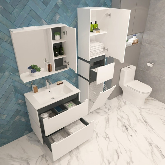 Пенал напольный EvaGold Vesta 40 см EG010420, белый/графит - 4 Пенал напольный EvaGold Vesta 40 см EG010420, белый/графит фото 4