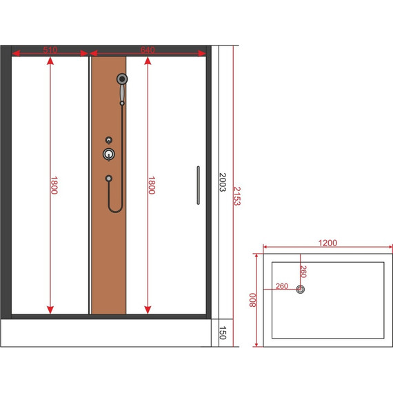 Душевое кабина EvaGold 120x80 см EG210021, чёрный/прозрачное - 2 Душевое кабина EvaGold 120x80 см EG210021, чёрный/прозрачное фото 2