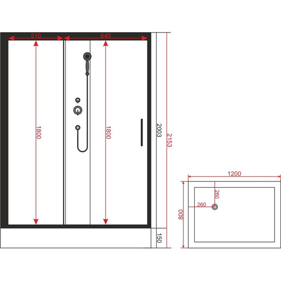 Душевое кабина EvaGold 120x80 см EG210022, чёрный/прозрачное - 2 Душевое кабина EvaGold 120x80 см EG210022, чёрный/прозрачное фото 2