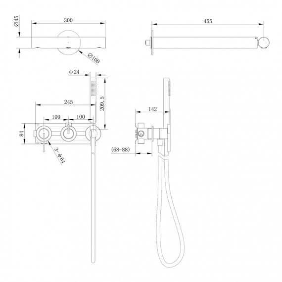 Душевая система для ванны с термостатом Abber Rund AF8753B, черный матовый - 2 Душевая система для ванны с термостатом Abber Rund AF8753B, черный матовый фото 2