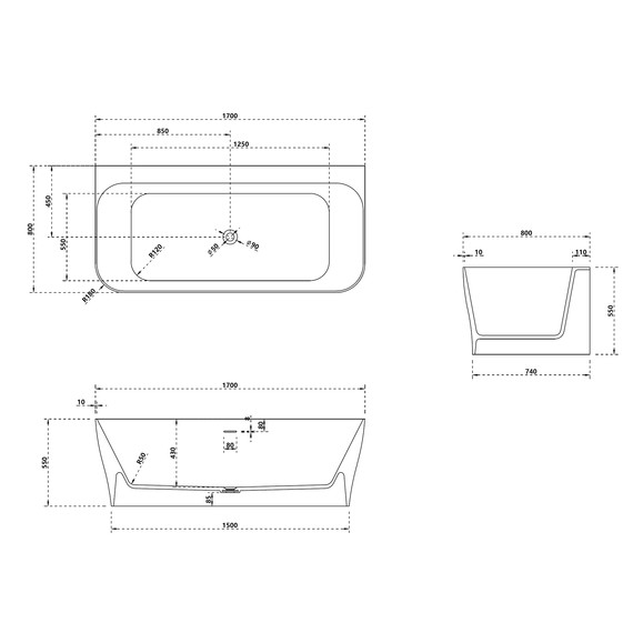 Ванна каменная Abber Stein 170x80 см AS9616, белый матовый фото 12