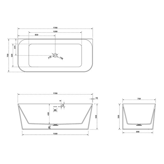 Ванна каменная Abber Stein 170x75 см AS9617, белый матовый фото 11