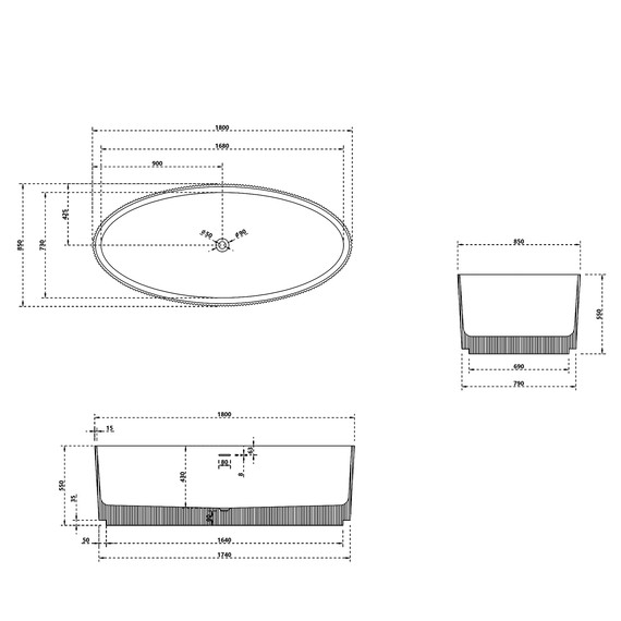 Ванна каменная Abber Stein 180x85 см AS9627, белый матовый фото 10