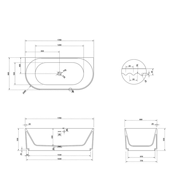 Ванна каменная Abber Stein 170x75 см AS9630, белый матовый фото 11