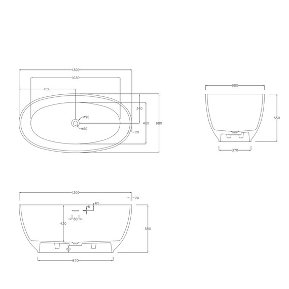 Ванна каменная Abber Stein 130x68 см AS9641-1.3, белый матовый, Размер - мм: 1300х700 фото 10