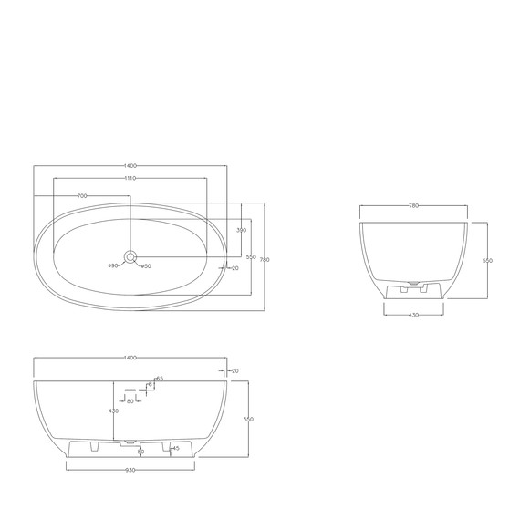 Ванна каменная Abber Stein 140x78 см AS9641-1.4, белый матовый, Размер - мм: 1400х800 фото 10