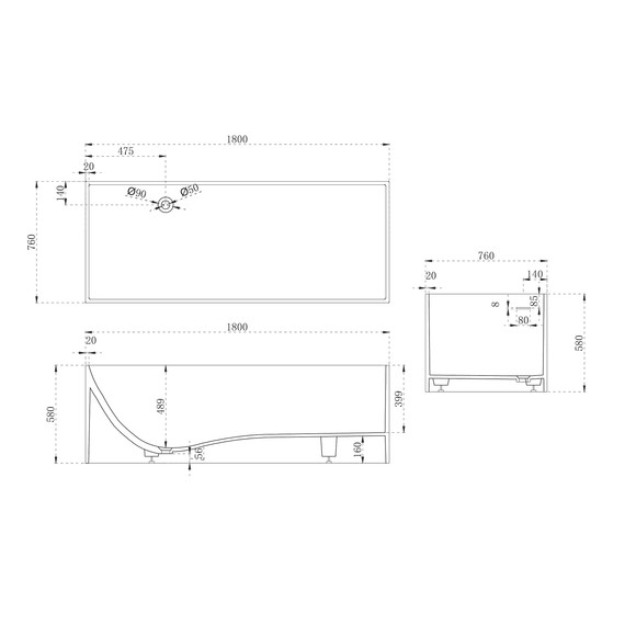 Ванна каменная Abber Stein 180x76 см AS9642-1.8, белый матовый фото 11