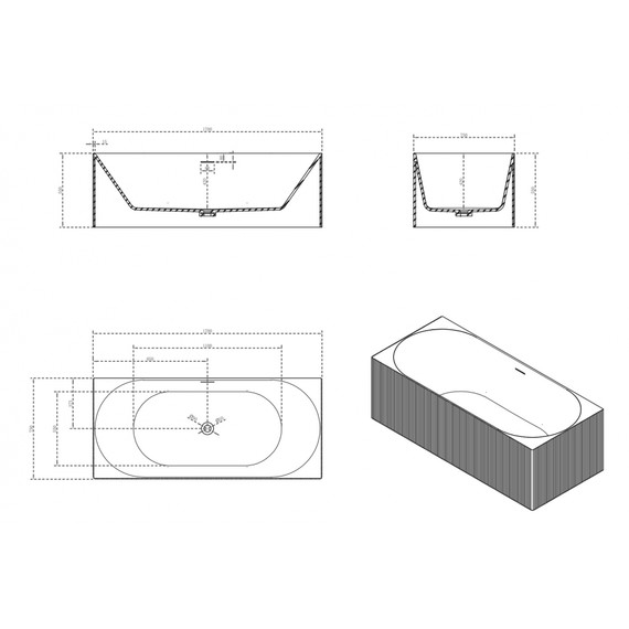 Ванна каменная Abber Stein 170x75 см AS9603, белый матовый фото 10