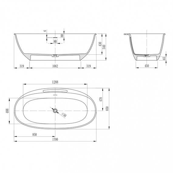 Ванна каменная Abber Stein 170x85 см AS9631, белый матовый фото 13