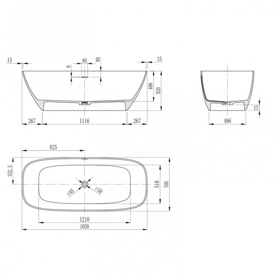 Ванна каменная Abber Stein 165x70 см AS9632, белый матовый фото 13