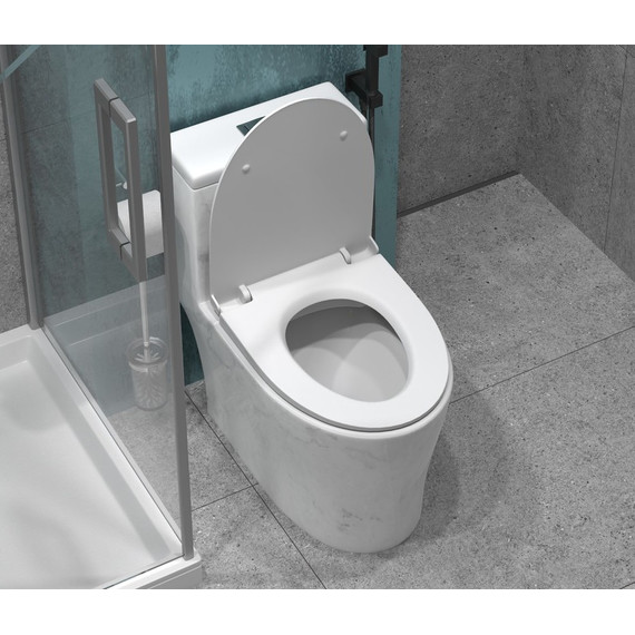 Унитаз-моноблок безободковый EvaGold EG060001 с тонкой крышкой микролифт, белый с декором - 4 Унитаз-моноблок безободковый EvaGold EG060001 с тонкой крышкой микролифт, белый с декором фото 4