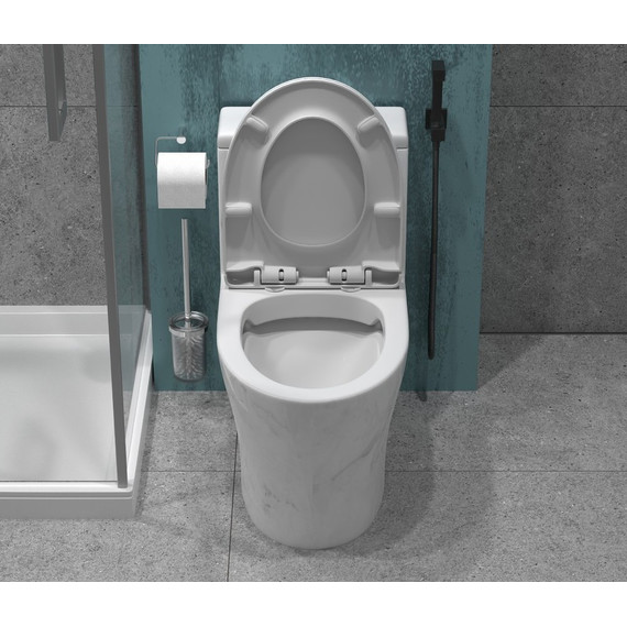 Унитаз-моноблок безободковый EvaGold EG060001 с тонкой крышкой микролифт, белый с декором - 5 Унитаз-моноблок безободковый EvaGold EG060001 с тонкой крышкой микролифт, белый с декором фото 5